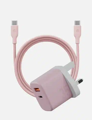 BAZIC VELOX KIT 1C1A PD35W GAN TECHNOLOGY CHARGER WITH 1.5M WEAVE C2C 60W CHARGING CABLE BUNDLE | PINK
